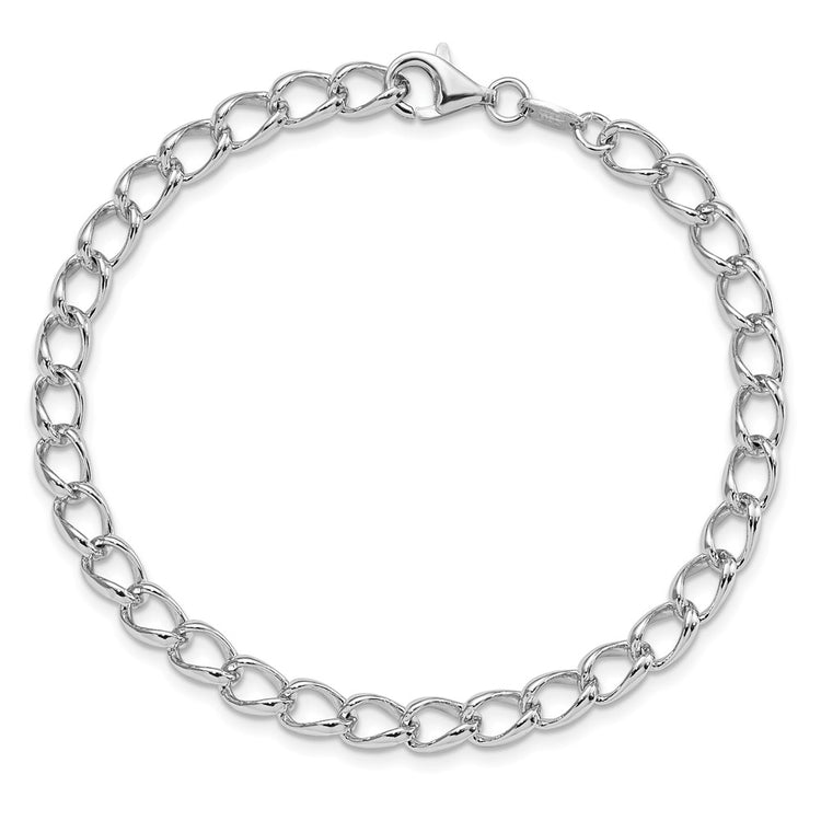 Amore La Vita Sterling Silver Rhodium-plated Polished 5.3mm 8 inch Half Round Wire Curb Chain with Fancy Lobster Clasp C