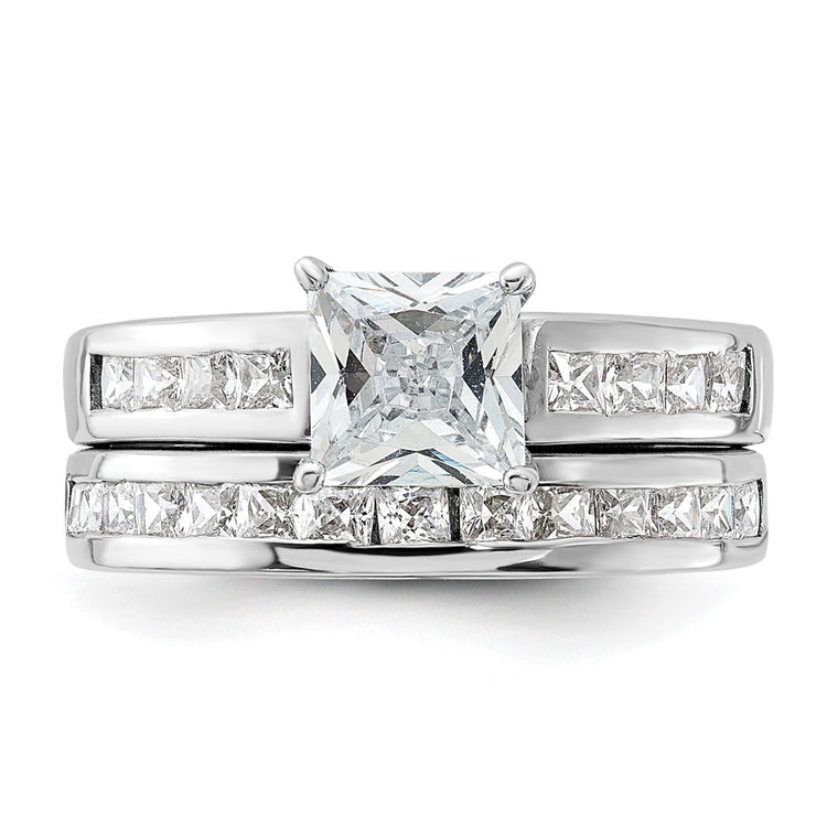 Sterling Silver Rhodium-plated 2-Piece CZ Size 7 Wedding Set Ring