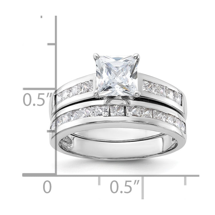 Sterling Silver Rhodium-plated 2-Piece CZ Size 7 Wedding Set Ring