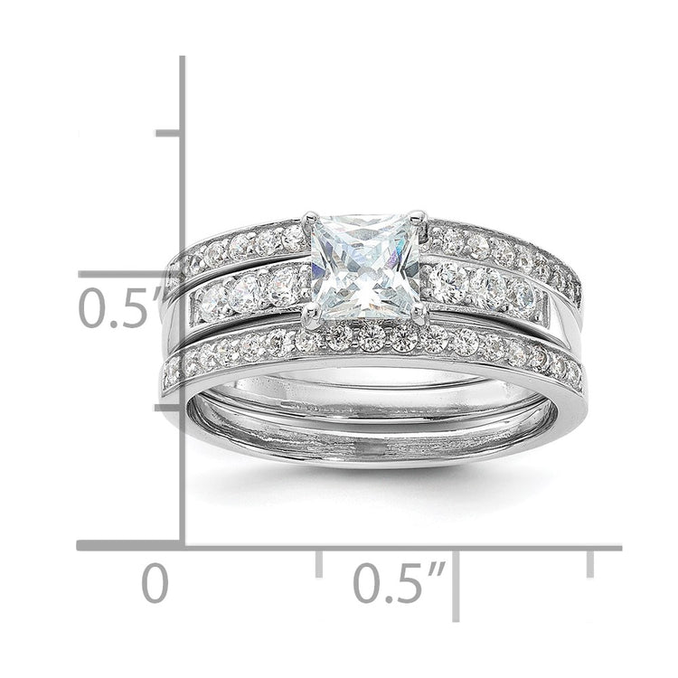 Sterling Silver Rhodium-plated CZ 3 Piece Wedding Set Ring