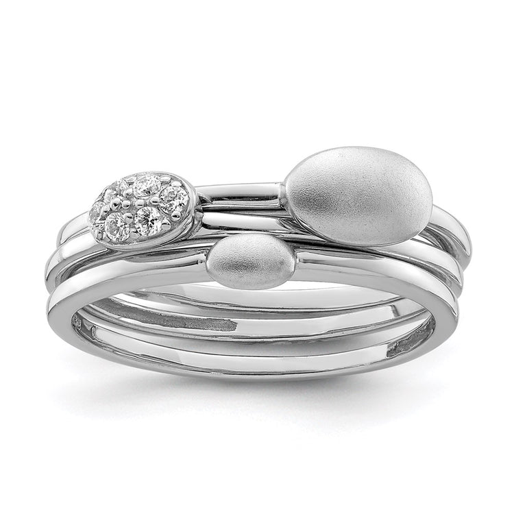 Sterling Silver Rhodium-plated Polished CZ 3 Ring Set
