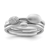 Sterling Silver Rhodium-plated Polished CZ 3 Ring Set
