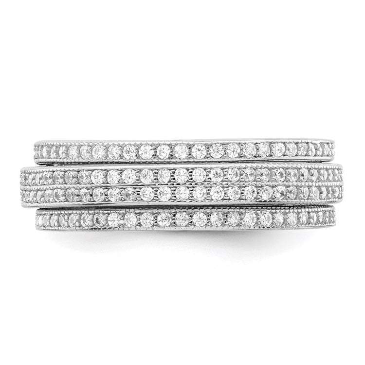 Sterling Silver Polished Rhodium-plated CZ Pav Eternity Motion Ring