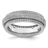 Sterling Silver Polished Rhodium-plated CZ Pav Eternity Motion Ring