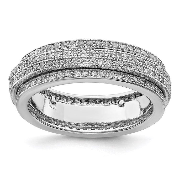 Sterling Silver Polished Rhodium-plated CZ Pav Eternity Motion Ring