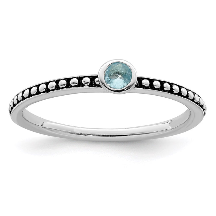 Sterling Silver Rhodium-plated w/Pink & White CZ and Blue Glass Ring Set