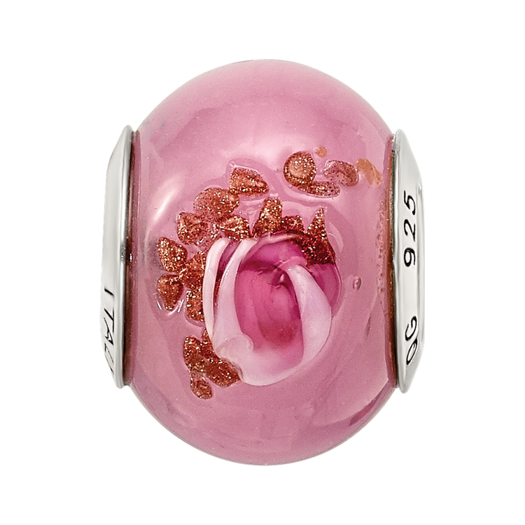 Sterling Silver Reflections Pink/Red/Brown Italian Murano Bead