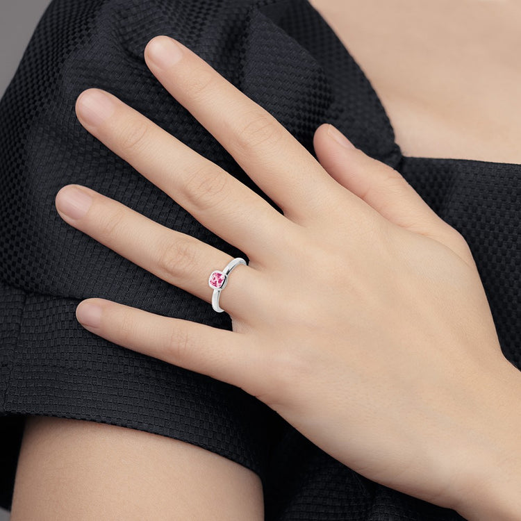SS Stackable Expressions Cushion Cut Pink Tourmaline Ring