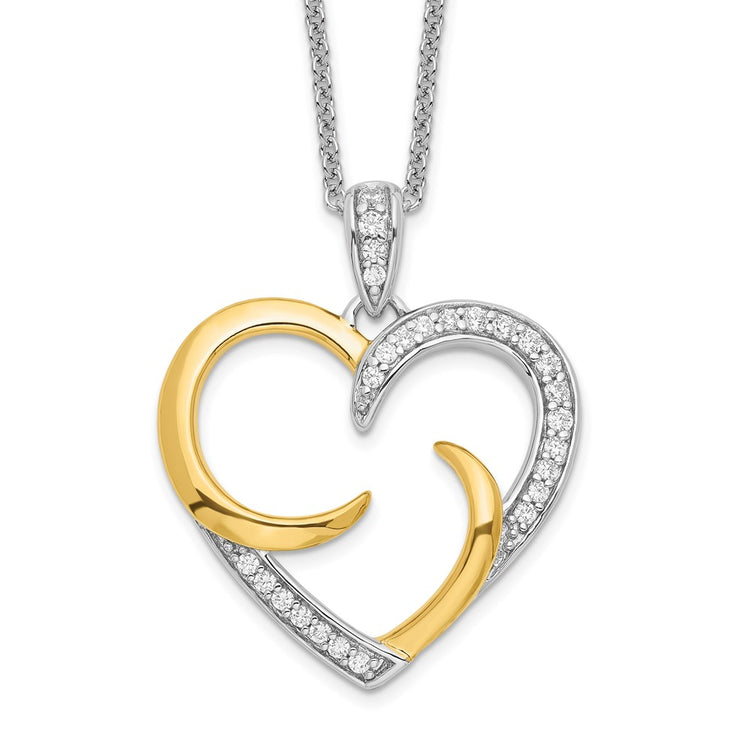 Sterling Silver 2MM Sentimental Expressions Sterling Silver Rhodium-plated CZ Two Souls Lived As One Heart Necklace Bracelet Womens 18 Inch
