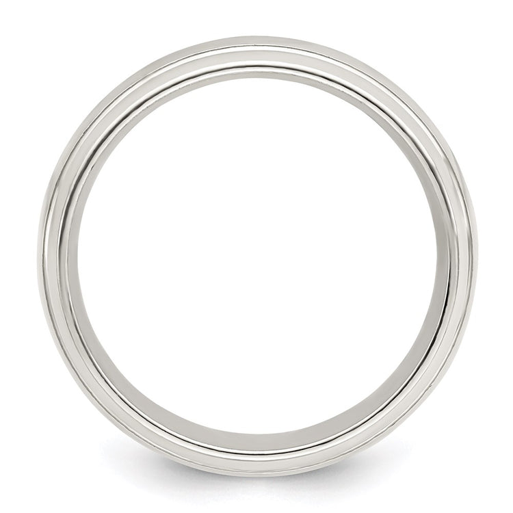 Sterling Silver 6mm Polished Domed with Grooved Beveled Edge Fancy Band Size 8