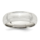 Sterling Silver 6mm Brushed Domed with Grooved Beveled Edge Fancy Band Size 11