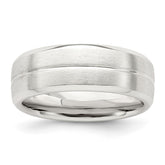 Sterling Silver 7mm Brushed Domed Grooved Fancy Band