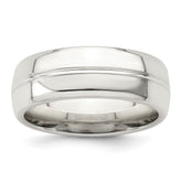 Sterling Silver 7mm Polished Domed Grooved Fancy Band