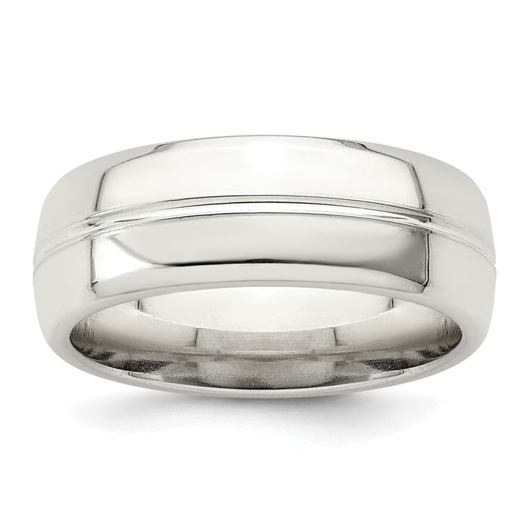 Sterling Silver 7mm Polished Domed Grooved Fancy Band