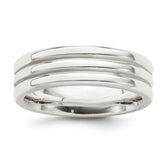Sterling Silver 6mm Polished Flat Grooved Fancy Band Size 7.5