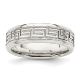 Sterling Silver 6mm Polished Flat Greek Key Design Beveled Edge Fancy Band