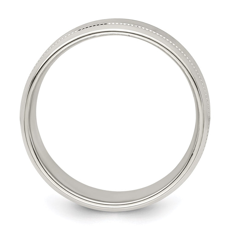 Sterling Silver 6mm Polished Flat Milgrain Beveled Edge Fancy Band