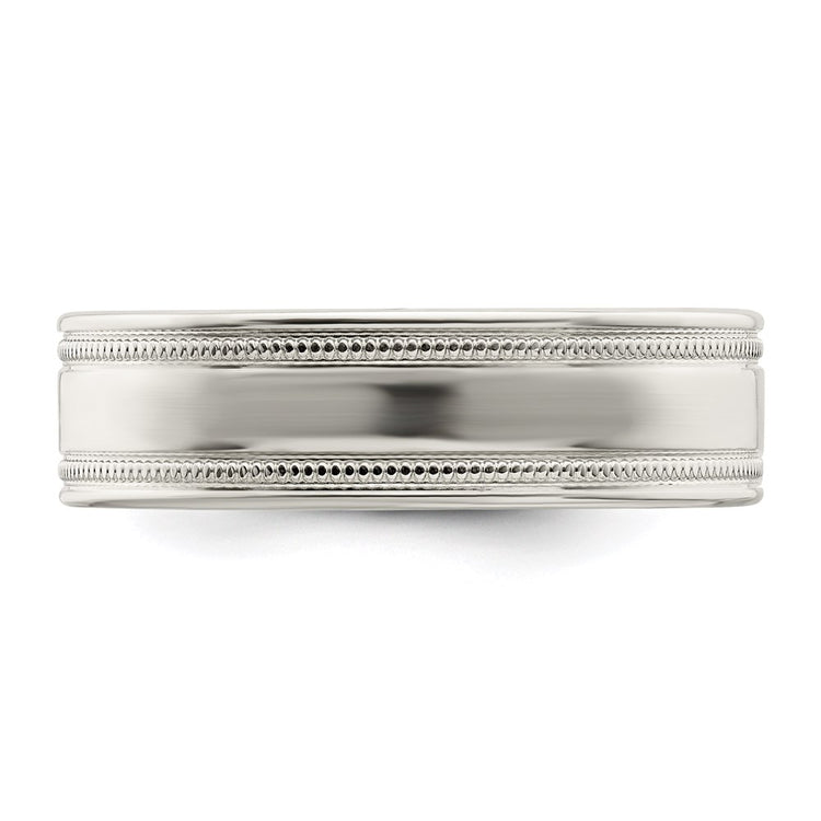 Sterling Silver 6mm Polished Flat Milgrain Grooved Edge Fancy Band