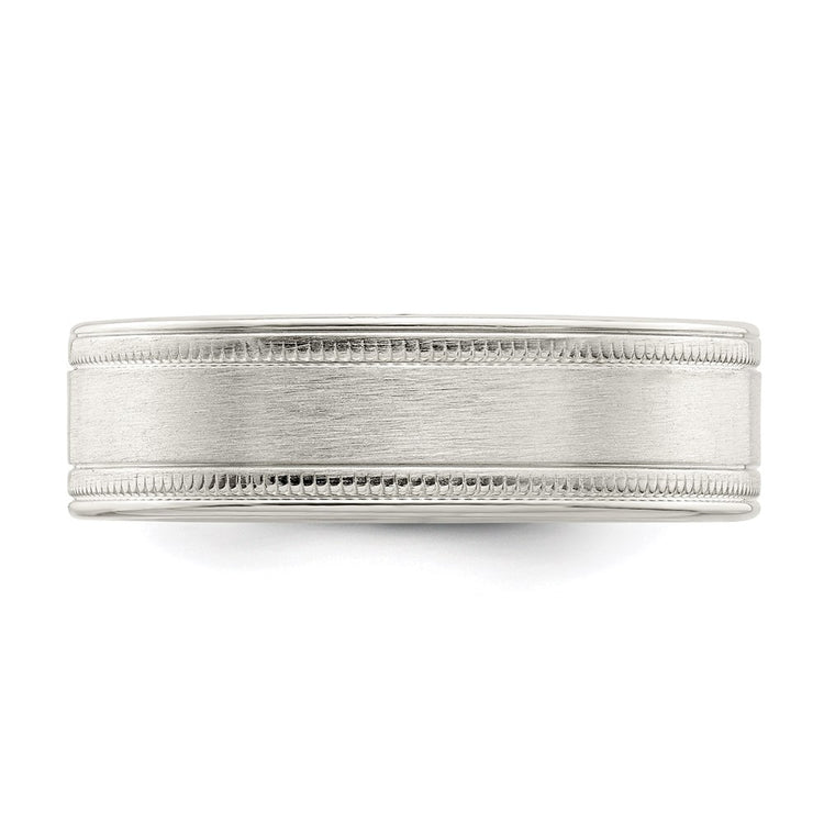Sterling Silver 6mm Brushed Flat Milgrain Grooved Edge Fancy Band