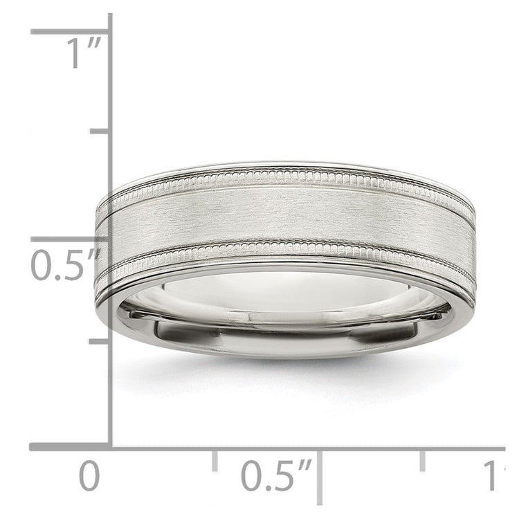 Sterling Silver 6mm Brushed Flat Milgrain Grooved Edge Fancy Band