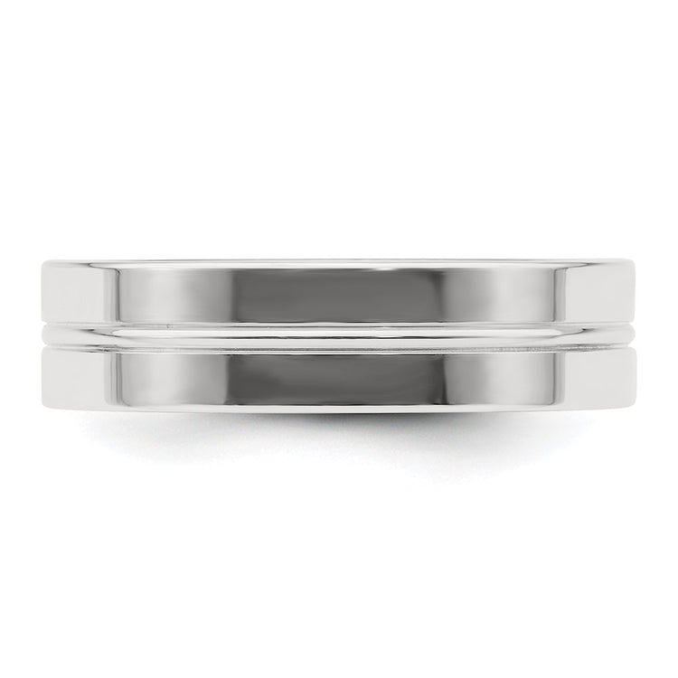 Sterling Silver 6mm Polished Flat Grooved Center Fancy Band