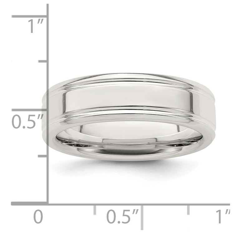 Sterling Silver 6mm Polished Flat Grooved Fancy Band