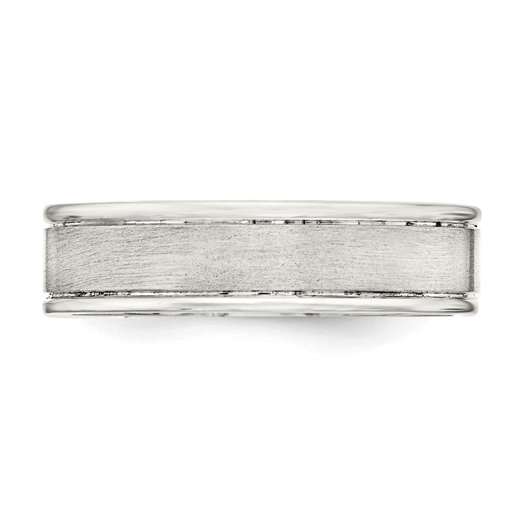 Sterling Silver 6mm Brushed Flat Grooved Fancy Band