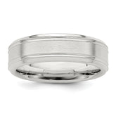 Sterling Silver 6mm Brushed Flat Grooved Fancy Band