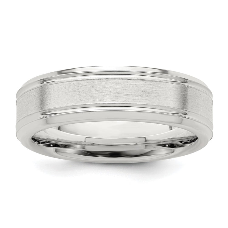 Sterling Silver 6mm Brushed Flat Grooved Fancy Band