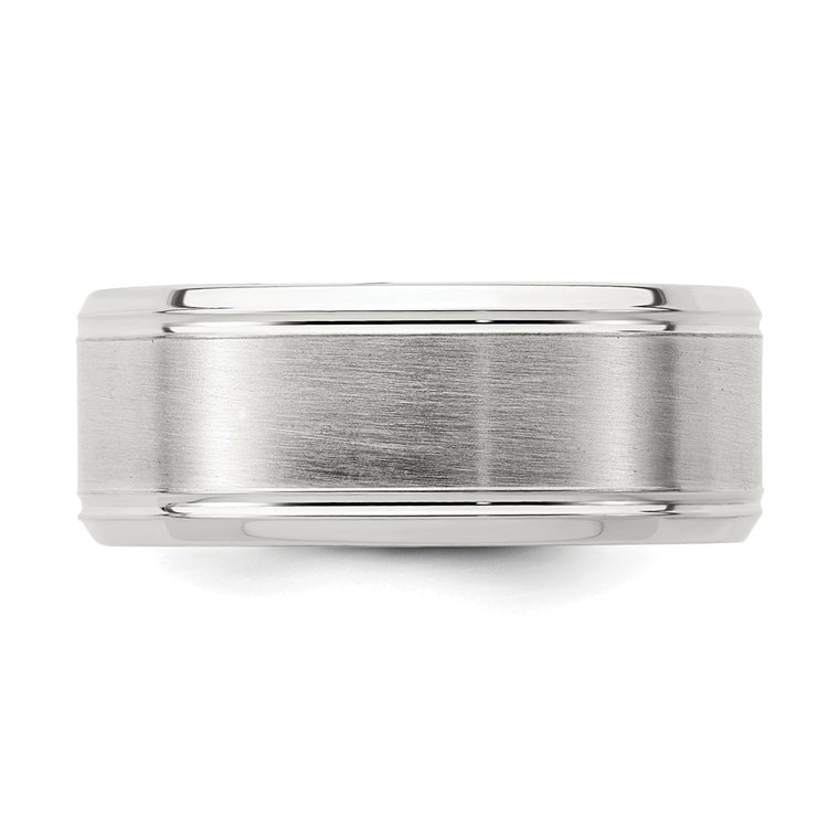 Sterling Silver Rhodium-plated 8mm Brushed Fancy Band