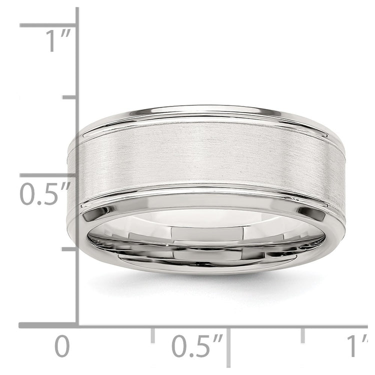 Sterling Silver Rhodium-Plated 8MM Brushed Fancy Band Wedding Band Ring