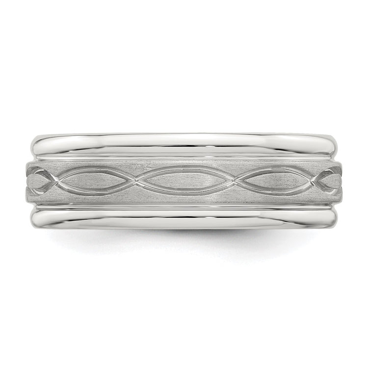 Sterling Silver 7mm Brushed Flat Intertwined Design Beveled Edge Fancy Band