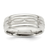 Sterling Silver 7mm Brushed Flat Intertwined Design Beveled Edge Fancy Band