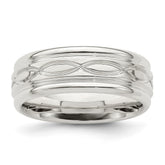 Sterling Silver 7mm Polished Flat Intertwined Design Beveled Edge Fancy Band