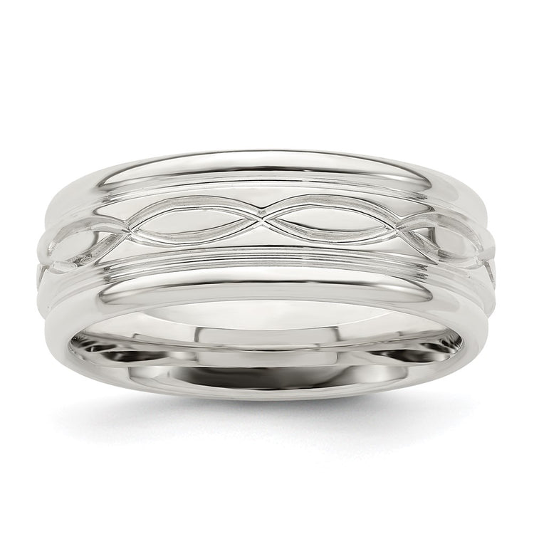 Sterling Silver 7mm Polished Flat Intertwined Design Beveled Edge Fancy Band