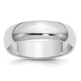 Sterling Silver Rhodium-plated 6mm Half-Round