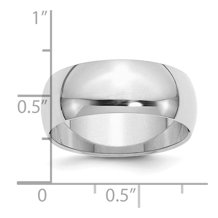 Sterling Silver Rhodium-plated 8mm Half-Round