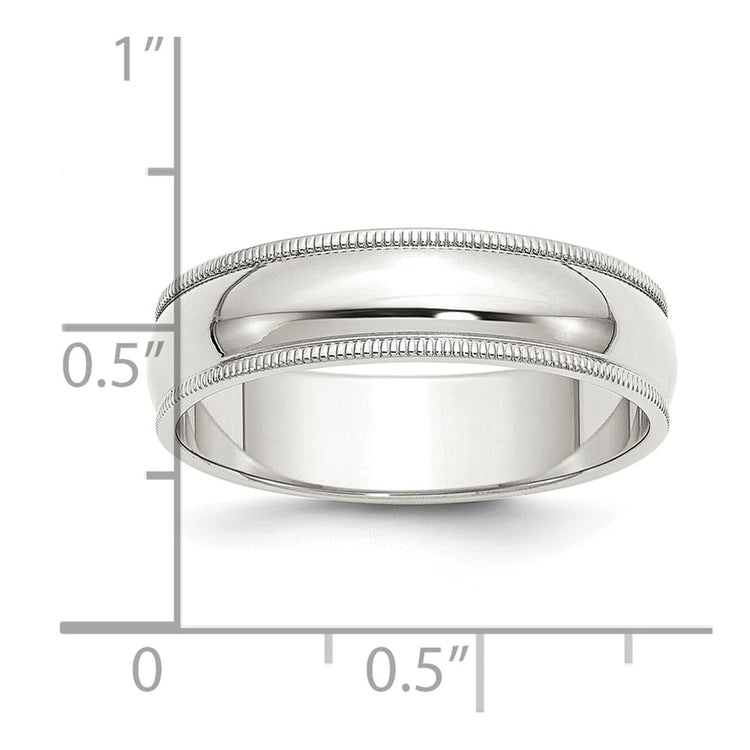 Sterling Silver Rhodium-plated 6mm Half Round Milgrain