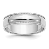 Sterling Silver Rhodium-plated 6mm Half Round Milgrain