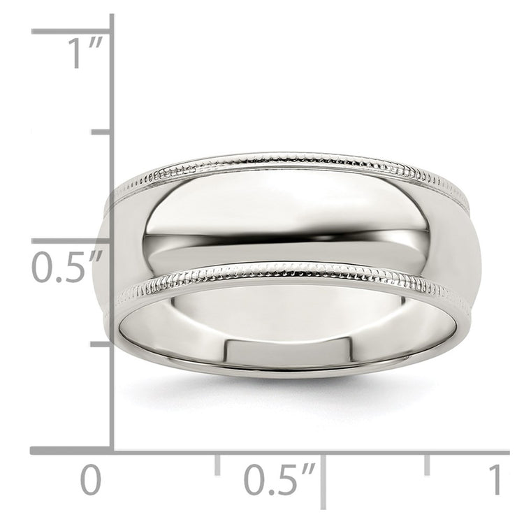 Sterling Silver 7mm Half Round Milgrain