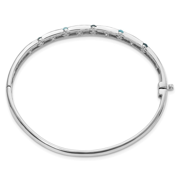Sterling Silver Rhodium-plated Light Swiss/London Blue Topaz Hinged Bangle