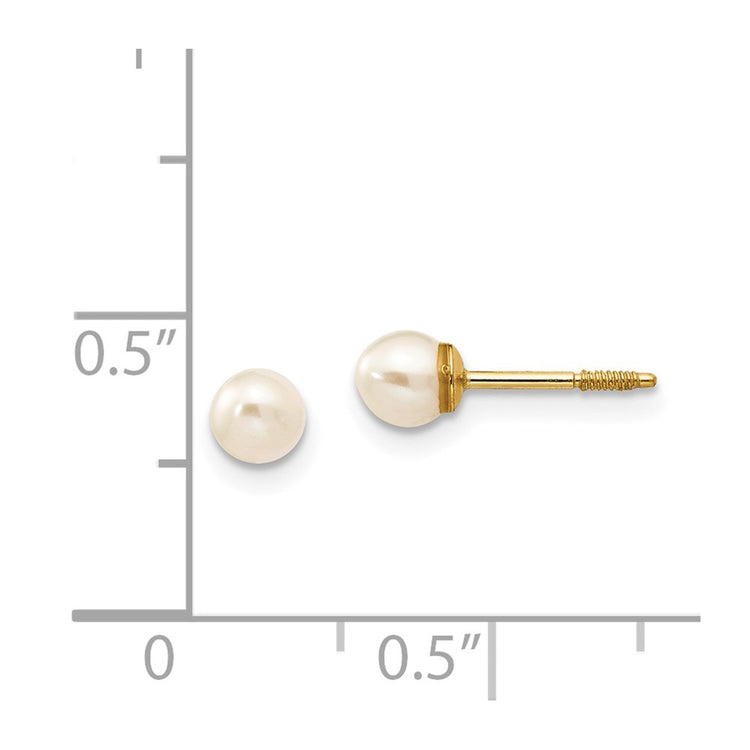 14k Madi K 3-4mm White Round Freshwater Cultured Pearl Screwback Post Earrings