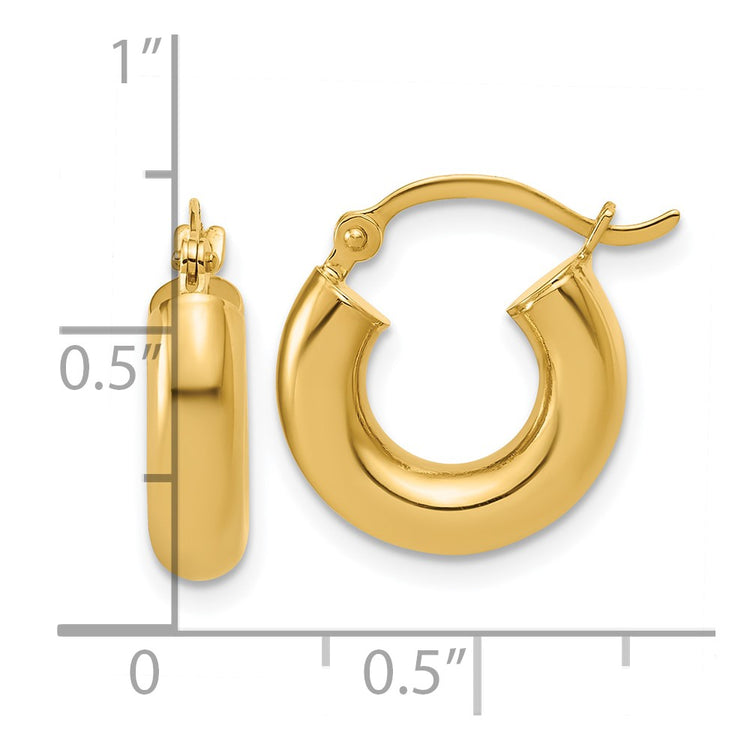10k Polished 4mm x 15mm Lightweight Tube Hoop Earrings