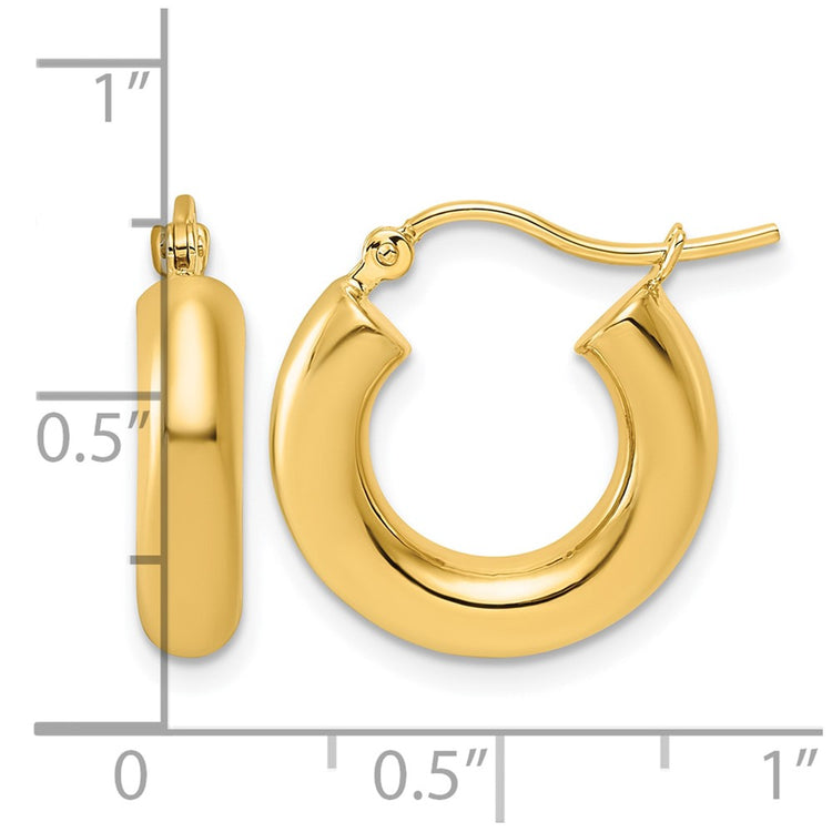 10k Polished 4mm x 17mm Lightweight Tube Hoop Earrings