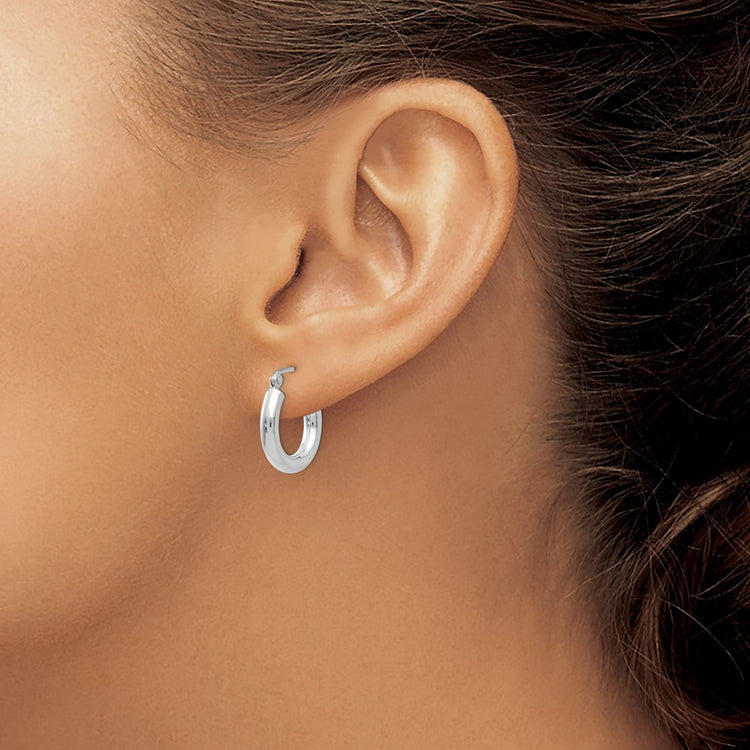 14K White Gold 3x16mm Polished Lightweight Tube Hoop Earrings