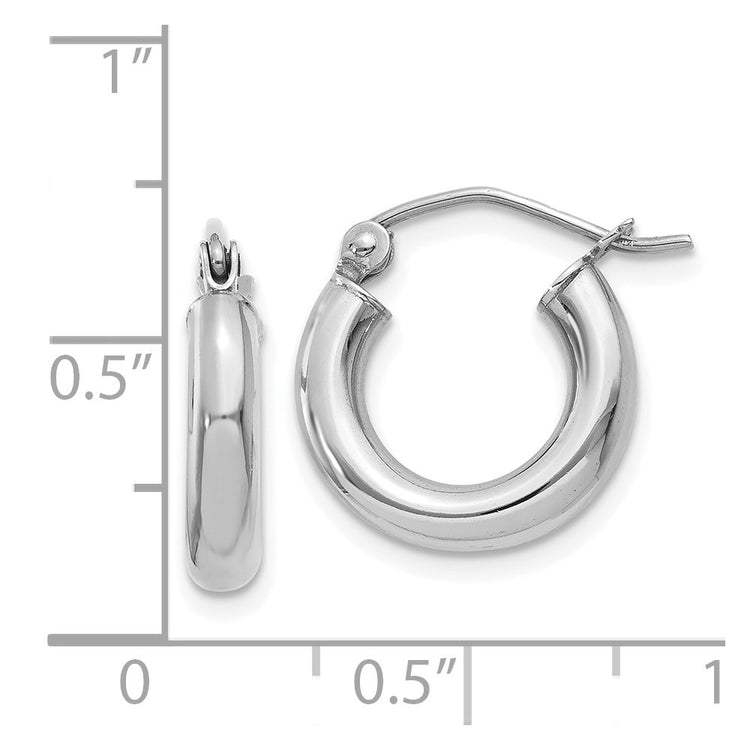 14K White Gold 3x14mm Polished Tube Hoop Earrings