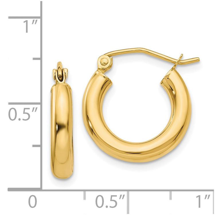 14k 3x16mm Polished Lightweight Tube Hoop Earrings