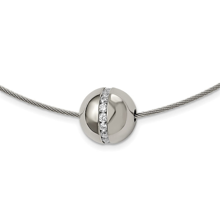 Chisel Titanium CZ Pendant with Polished Stainless Steel 17 inch Wire Necklace