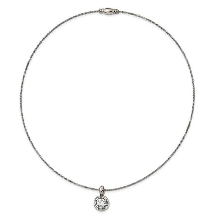 Chisel Titanium CZ Pendant with Polished Stainless Steel 17 inch Wire Necklace