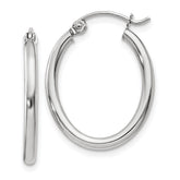 14k White Gold 2x24mm Polished Oval Tube Hoop Earrings